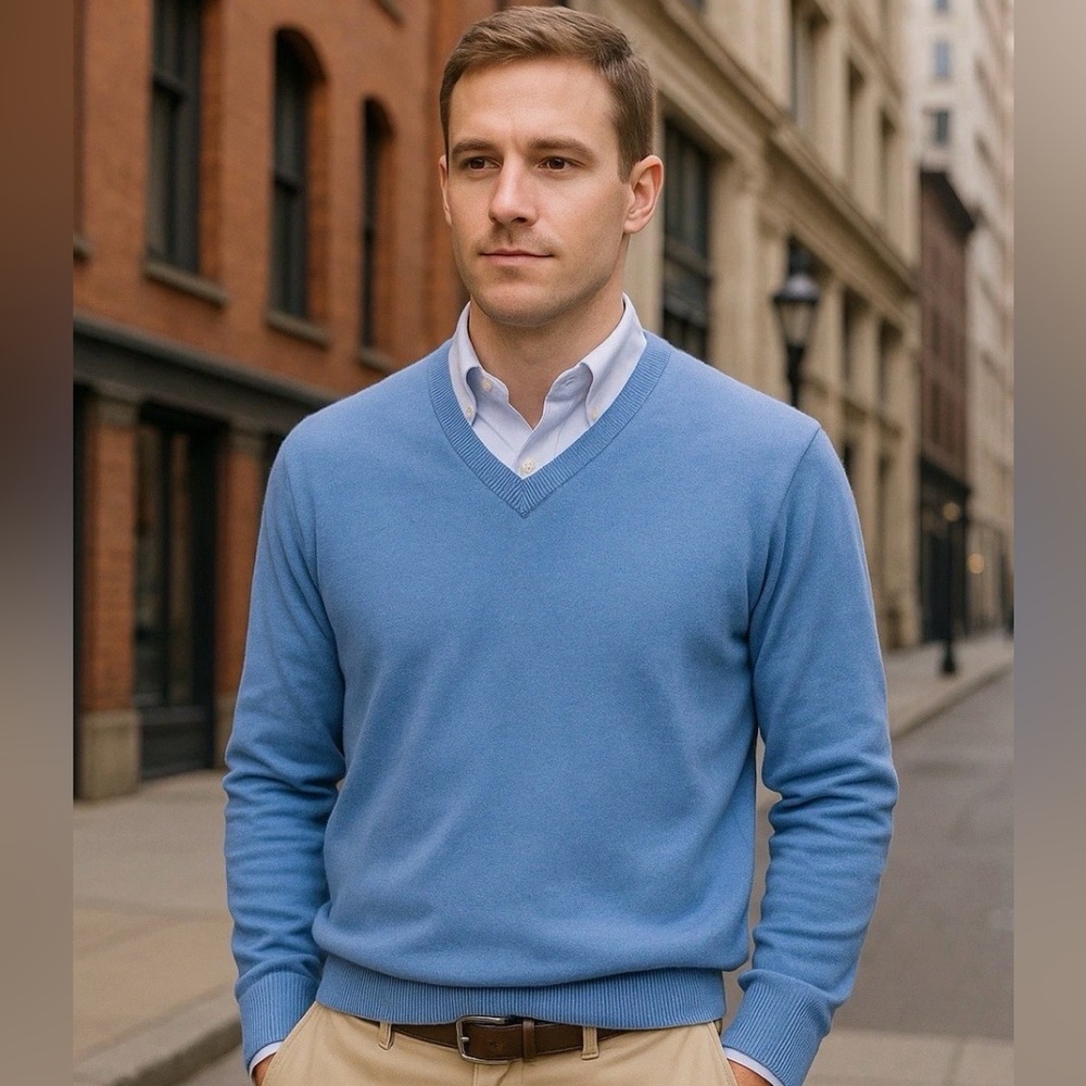 Banana Republic Luxury Silk Cotton Cashmere V-Neck Sweater Blue Preppy Golf
